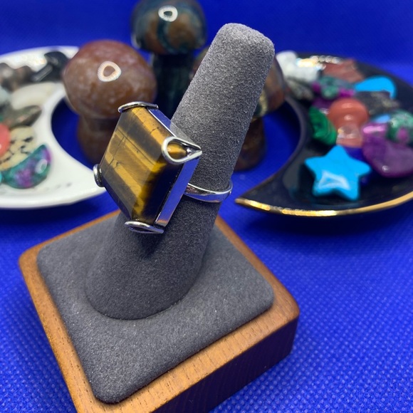 Square Flashy Tiger’s Eye Ring! .925 Sterling Silver Overlay, Size 7 - Picture 4 of 14